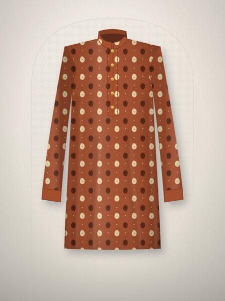 Dhaka Loom Rust Paisley Print Punjabi