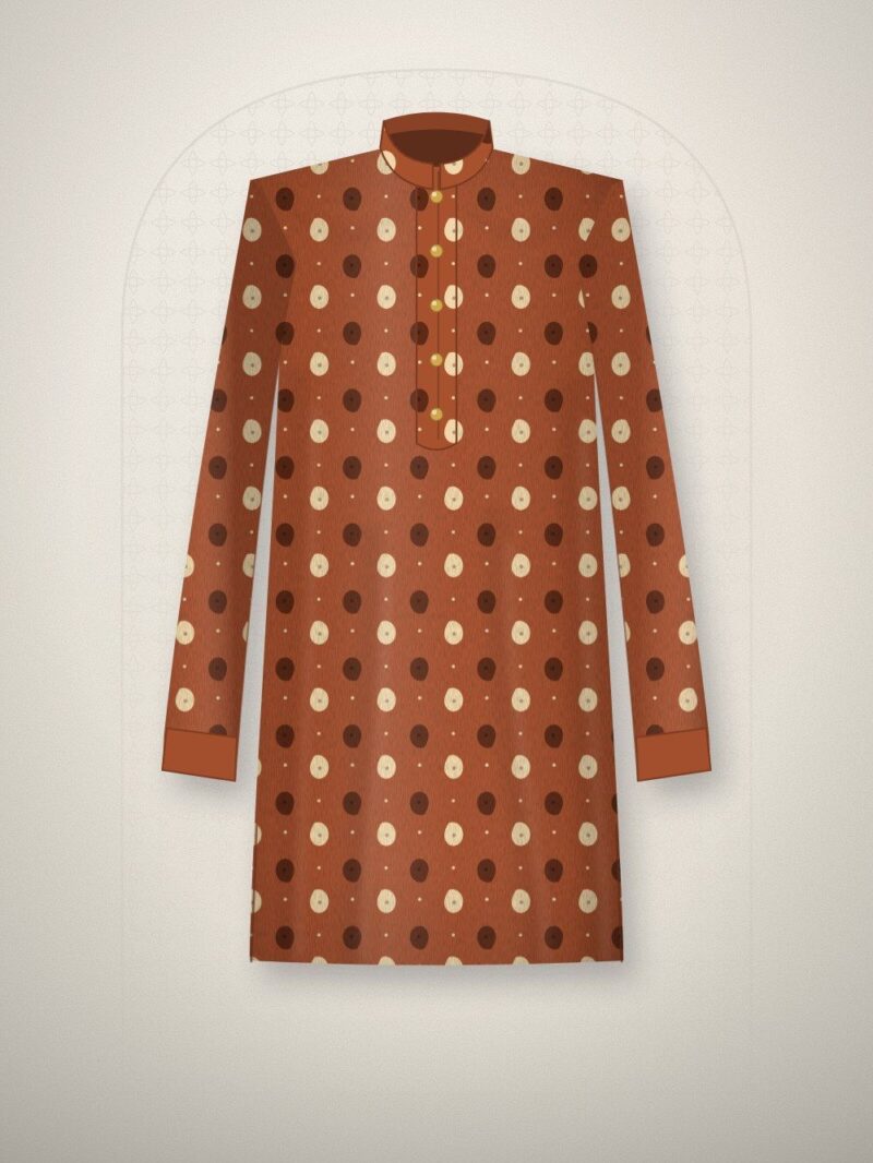 Dhaka Loom Rust Paisley Print Punjabi